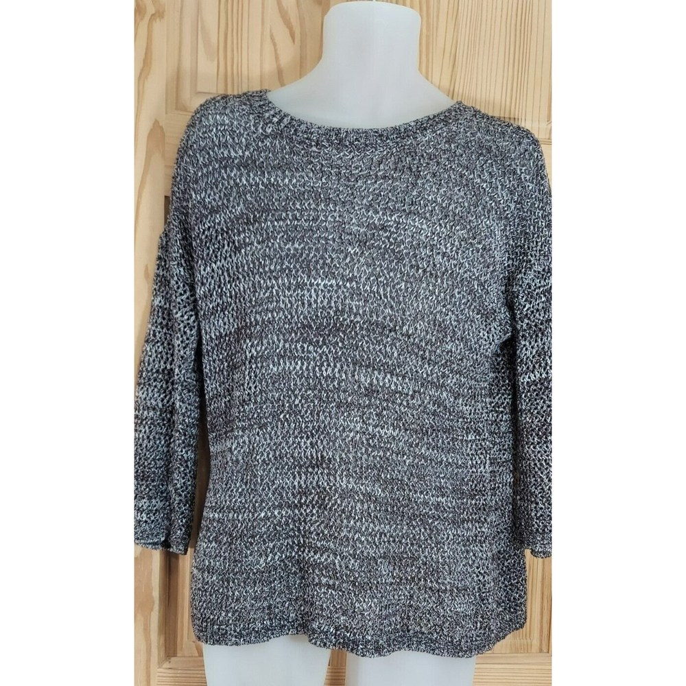 Chicos 1 Open Knit Brown Sweater Tied Back 3/4 Sleeve